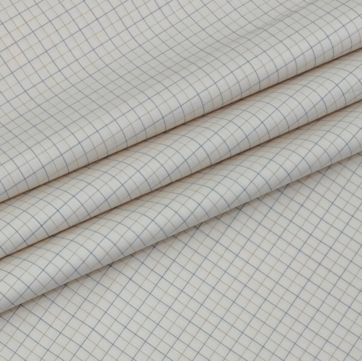 Shirt Fabric Donear Premium 100% Pure Cotton Windowpane Check Colour Blue N Ash Brown